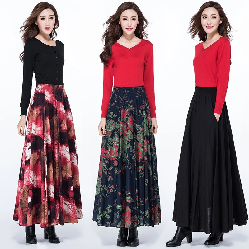Винтажная Длинная зимняя юбка льняная с принтом для продажи|linen skirt|long winter skirtswinter