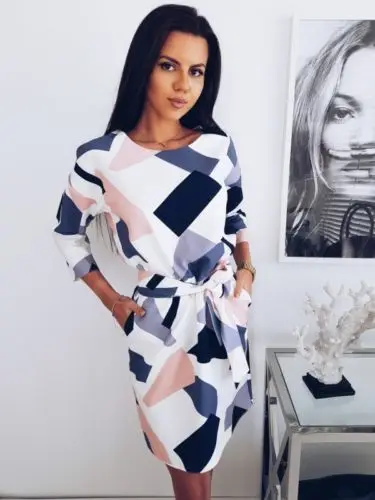 Женская туника с принтом и рукавом 3/4 поясом платье цветочным рубашка размер 6-18