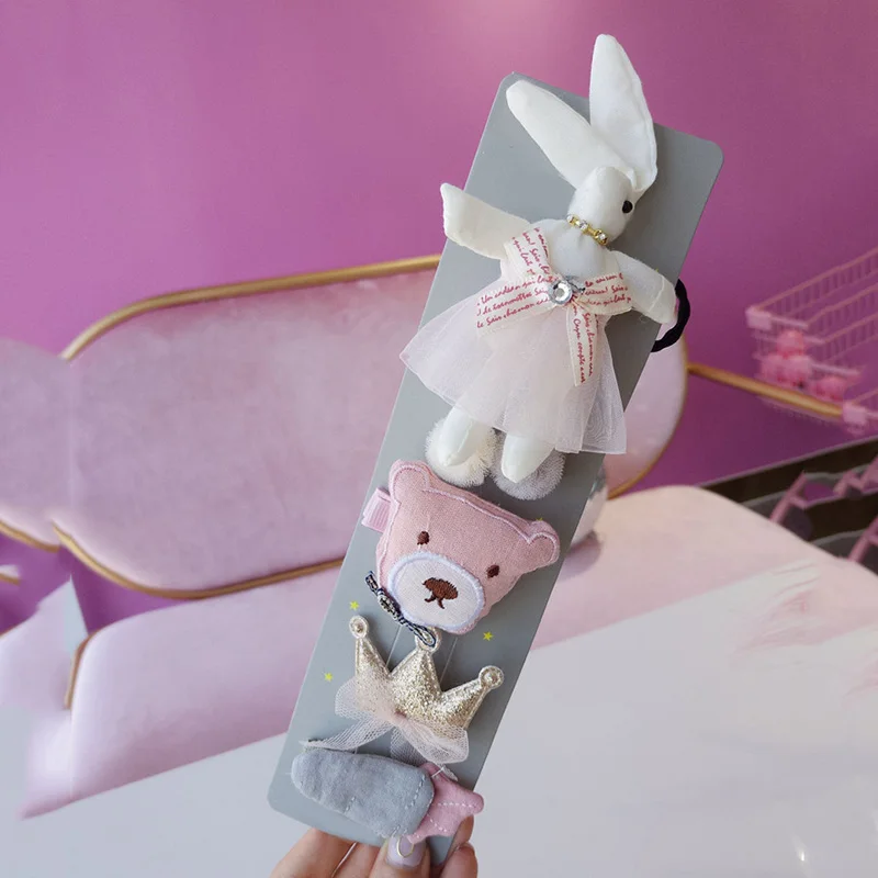 Style 7 5 шт./компл. Lovely Baby Заколки для волос для маленьких девочек Луки корона заколка для волос, плюшевые детские куртки с кроликом из мультфильма, Детские эластичные резинки для волос Головные уборы аксессуары - Цвет: Style 7