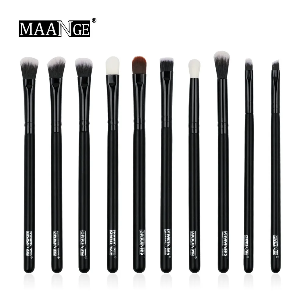 10pcs MAANGE, 10/27 шт., Профессиональные кисти для макияжа, набор, пудра, мягкие синтетические волосы, основа, тени для век, кисти для макияжа, косметические инструменты, набор - Handle Color: 10pcs