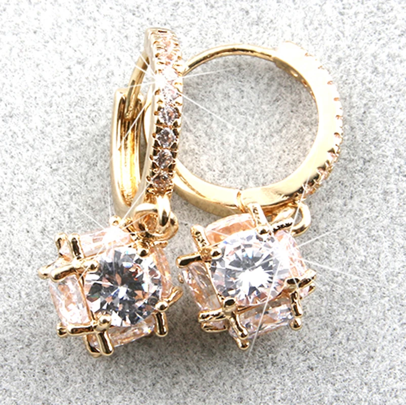 Женские серьги гвоздики Медная Инкрустация камнем с кубическим цирконием