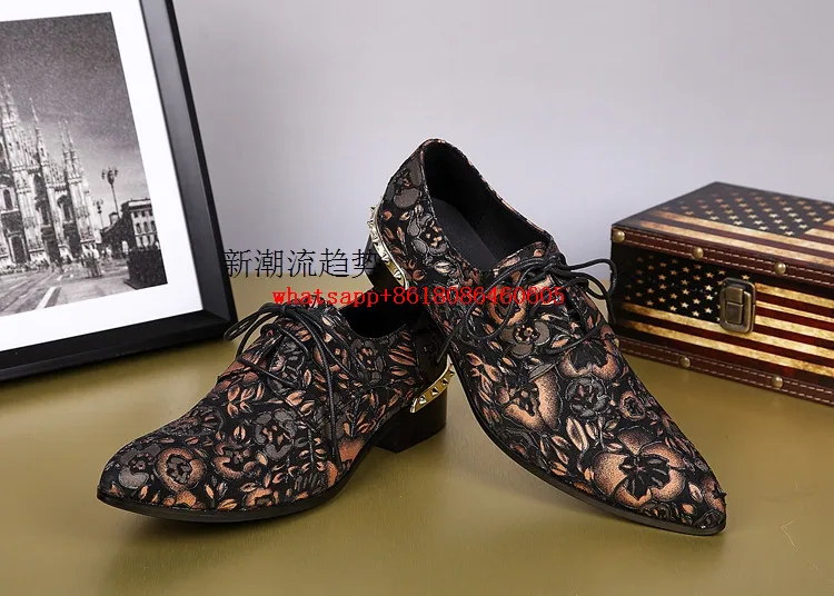 Men leather shoes nubuck purple spiked loafers dress wedding mens pointy velvet slippers flower printing oxford flats | Обувь