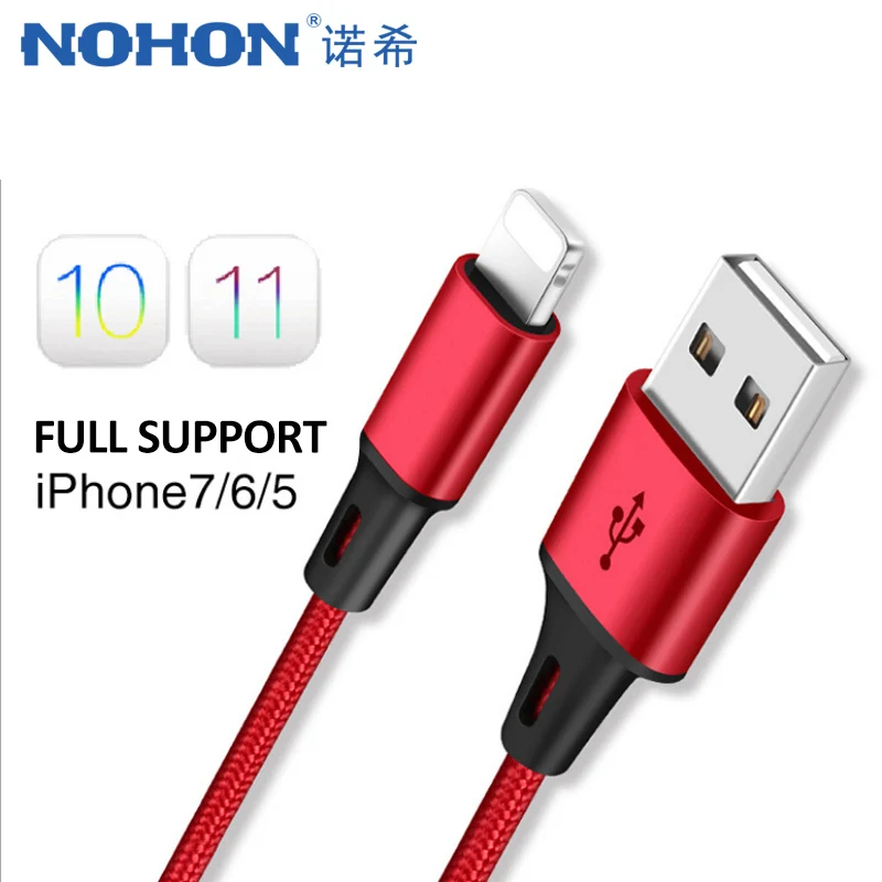 NOHON нейлоновый кабель для зарядки и синхронизации данных iPhone 5 6 7 8 Plus X XS MAX XR Кабель