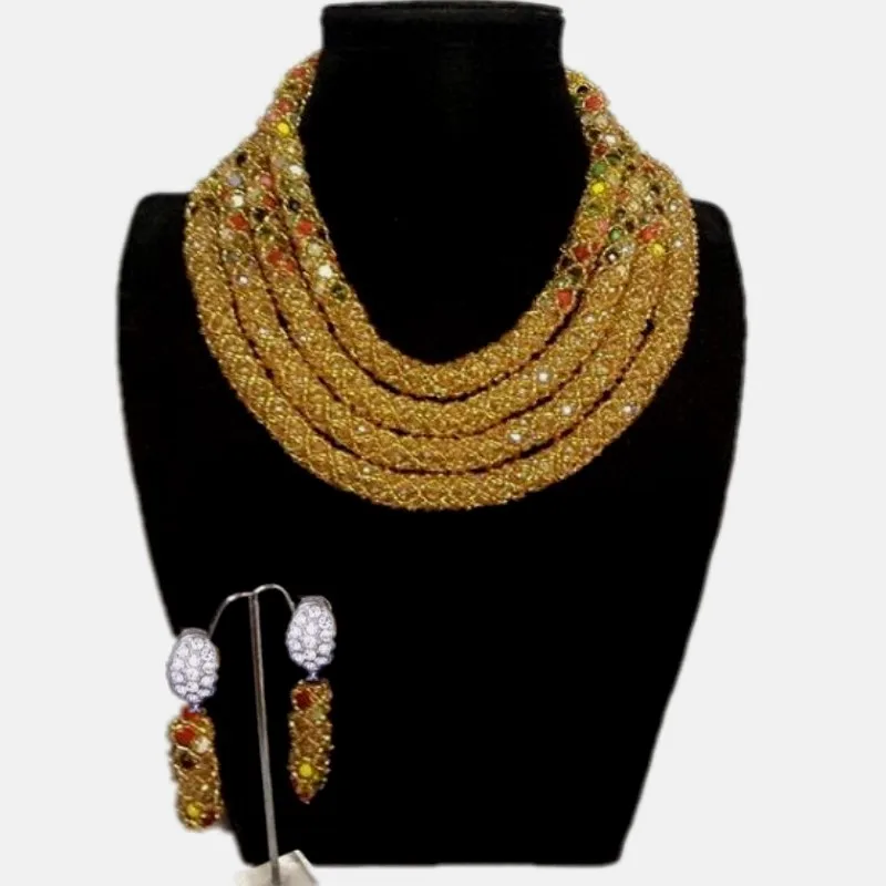 Комплект ювелирных изделий, 4 слоя, ожерелье, браслет, серьги, в африканском стиле, 2018