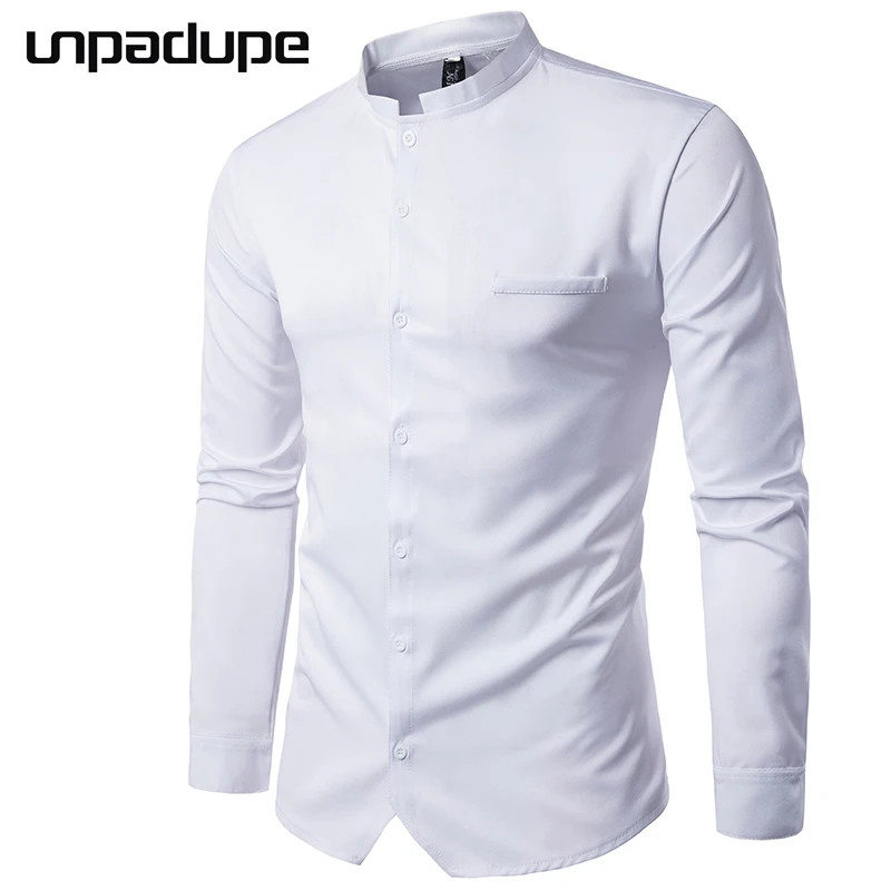 Unpadupe Новые Марка 2018 Мужчины Рубашка Белого Цвета с длинным Рукавом Slim Fit Camisa Masculina