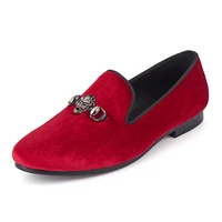 harpelunde men loafer shoes skull buckle red velvet flats size 6 14