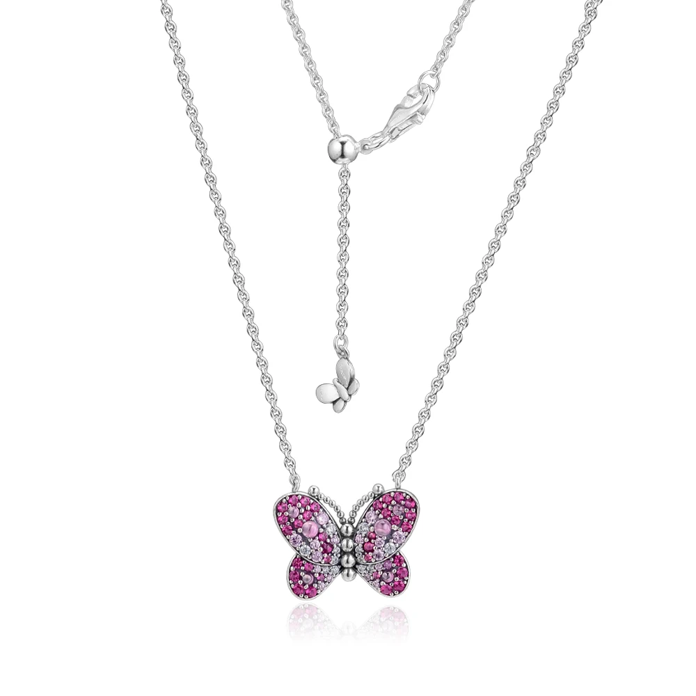 CKK ожерелья и кулоны Ослепительная розовая бабочка ожерелье кулон Стерлинговое серебро ювелирные изделия Чокер 925 Оригинал Pingente