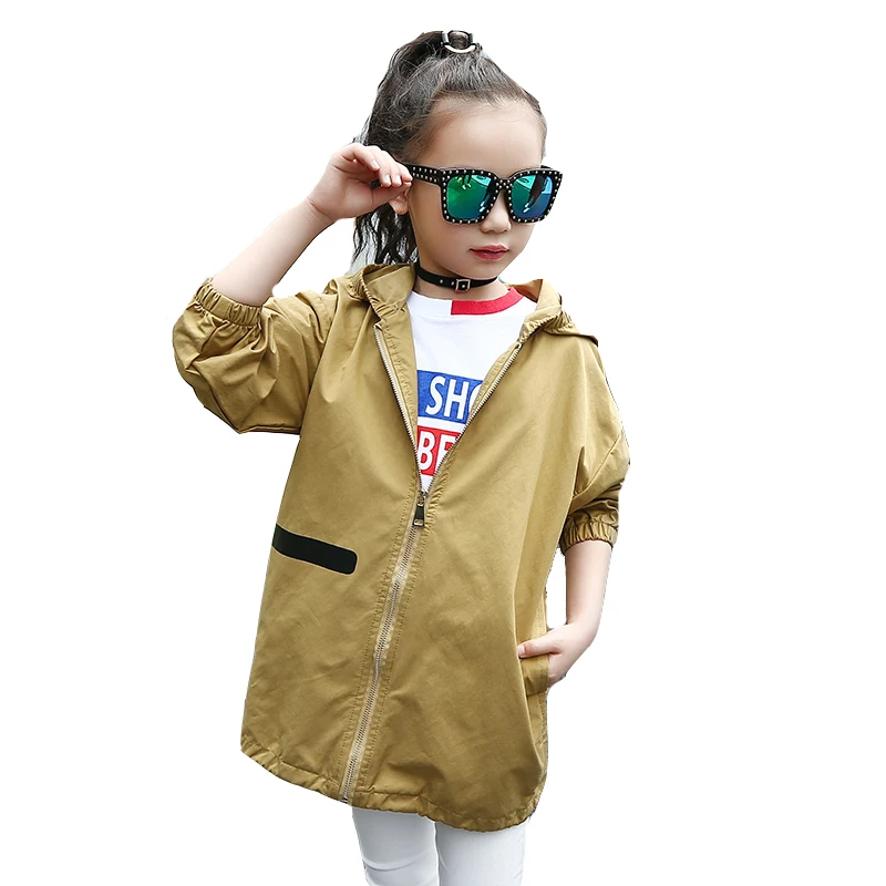Детский тренч для девочек верхняя одежда детей куртки с капюшоном осенние пальто