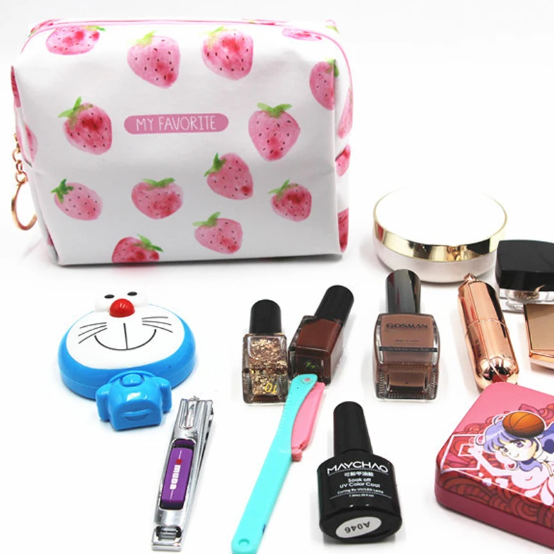 

Makeup Bags Polyester Strawberry Cosmetic Bag Storage Portable Fruit Wash Gargle Bags Womens Girls Toiletry Bag Organizer