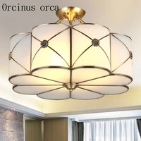 european style copper ceiling lamp living room dining room balcony vestibule bedroom new chinese style simple glass pendant lamp