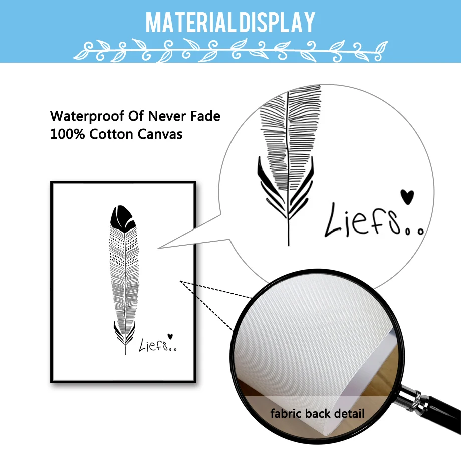 Черно белое сердце пальмовый лист перо Цитата Современная Настенная живопись