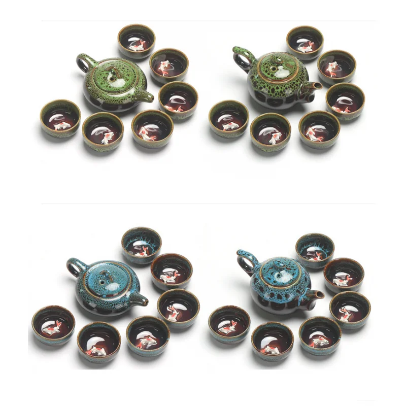 Китайский чайный набор кунг-фу Керамика Портативный фарфоровый из рыбок чайных