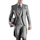 Новое поступление 2022, итальянские мужские костюмы для свадебной вечеринки светло-серого цвета для жениха, мужские костюмы из 3 предметов, куртка, брюки, жилет, мужские костюмы с заостренным лацканом