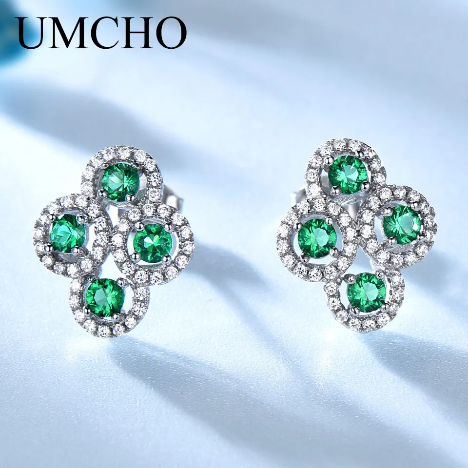UMCHO Роскошные настоящие 925 пробы серебряные ювелирные изделия создали русский изумруд классические серьги-гвоздики для женщин элегантные подарки на день матери