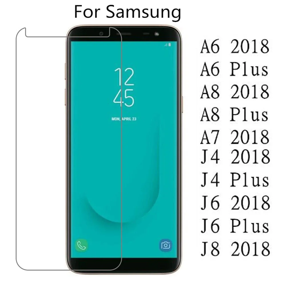 Закаленное стекло для Samsung Galaxy A6 A7 A8 A9 2018 Защитная крышка экрана J8 J7 J6 J4 Plus защитный