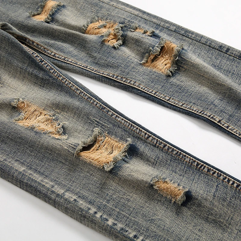 Джинсы gerшри мужские с дырками облегающие длинные брюки из денима байкерские