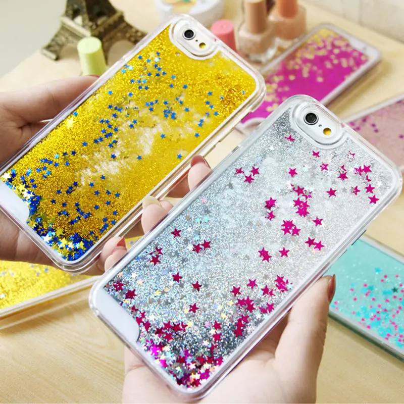 Жесткий чехол с блестящими звездами динамическим жидким песком прозрачный для