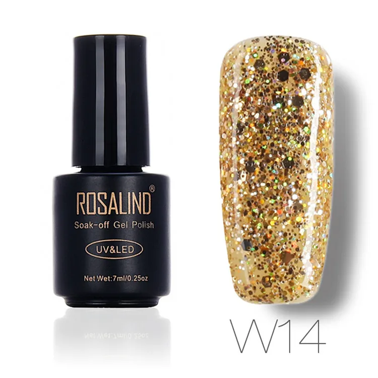W14 ROSALIND 7 мл дизайн ногтей алмазный Блестящий Гель-лак для ногтей УФ светодиодный замачивающийся лак дизайн нужен топ и Базовое покрытие - Цвет: W14