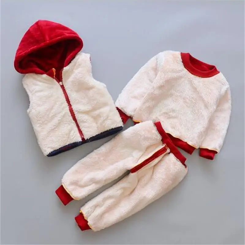 Winter Children Clothing Set Stars Kids Boys Long Sleeve Fleece Shirt +vest + Full Pants 3PCS Suit Warm Baby Girls | Детская одежда и