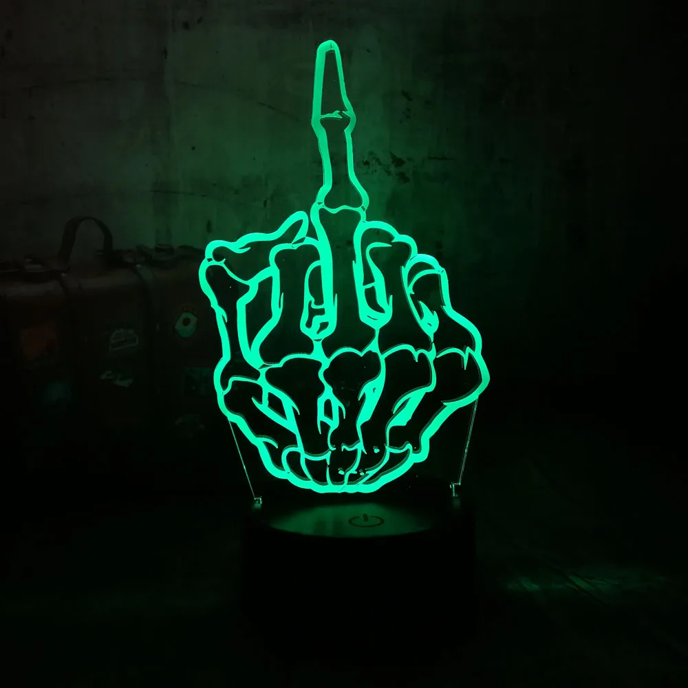 Новые классные 3D светодиодный ночной Светильник средний палец RGB 7 цветов