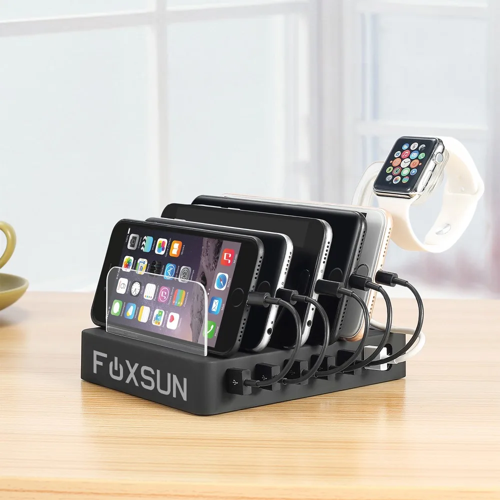 FOXSUN 6-портовая usb-подставка для быстрой зарядки с подставкой Apple Watch док-станция