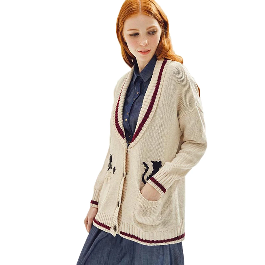 V Neck Cartoon Loose Sweater Cardigan Feminino Jersey Sweaters Plus Size Cropped Pull Femme Hiver Shrug Ladies P7C0845 |
