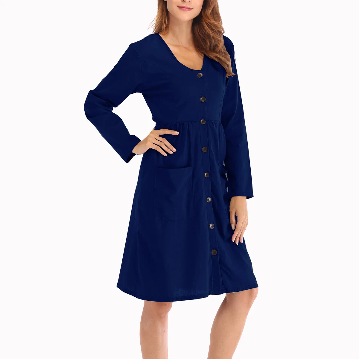 2019 женское платье на пуговицах однотонное длинное милое для женщин|Женские
