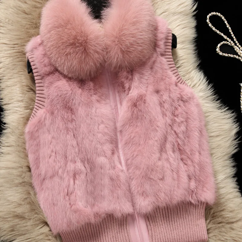 Женский жилет с воротником из натурального меха лисы Лоскутные Жилеты