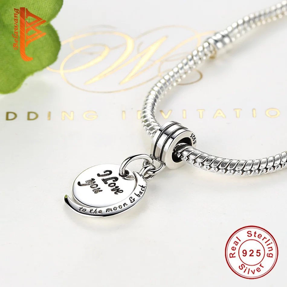 BELAWANG Аутентичные 100% 925 пробы серебро I Love You to the Moon & Back Очаровательные бусы