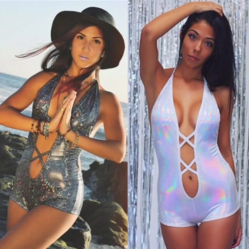 

Блестящая голограмма градиентного цвета на шнуровке облегающий Цельный купальник сексуальный открытая спина купальник с отверстиями Летн...