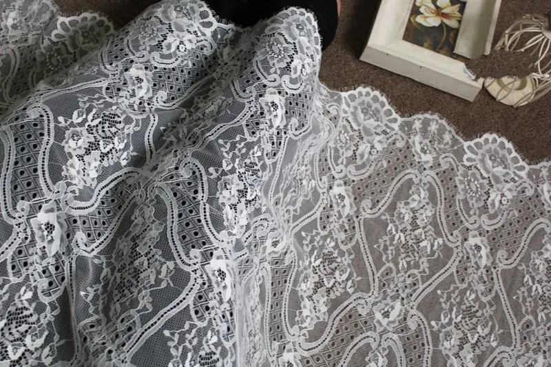 GLace 3M/Lot black and white European style eyelash lace fabric DIY wedding dress curtain table cloth TX580 | Дом и сад