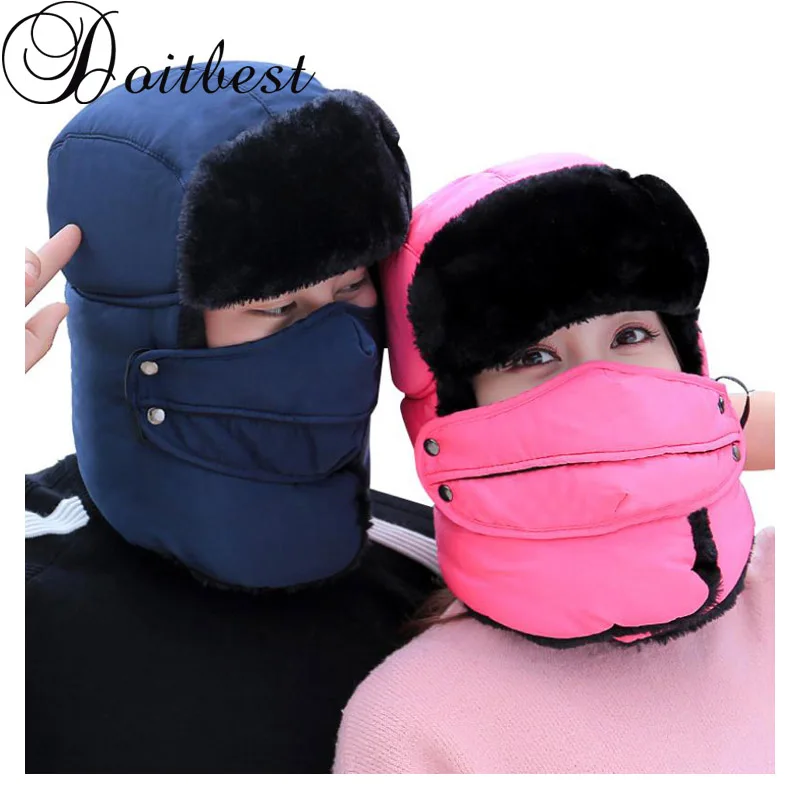 Doitbest зимняя мужская меховая шапка бомбер для женщин ветрозащитная Толстая