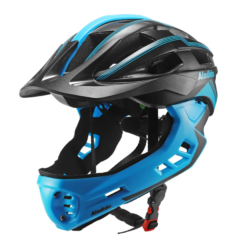 Полный покрытый детский шлем велосипед параллельный велосипед детский шлем 2 в 1 спортивная безопасность гоночный рот Защита Сверхлегкий задний фонарь - Цвет: Blue