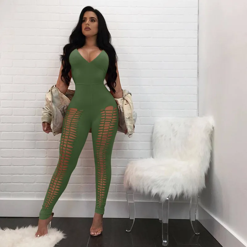 2018 сексуальные обтягивающие женские Комбинезоны на тонких бретелях с v образным