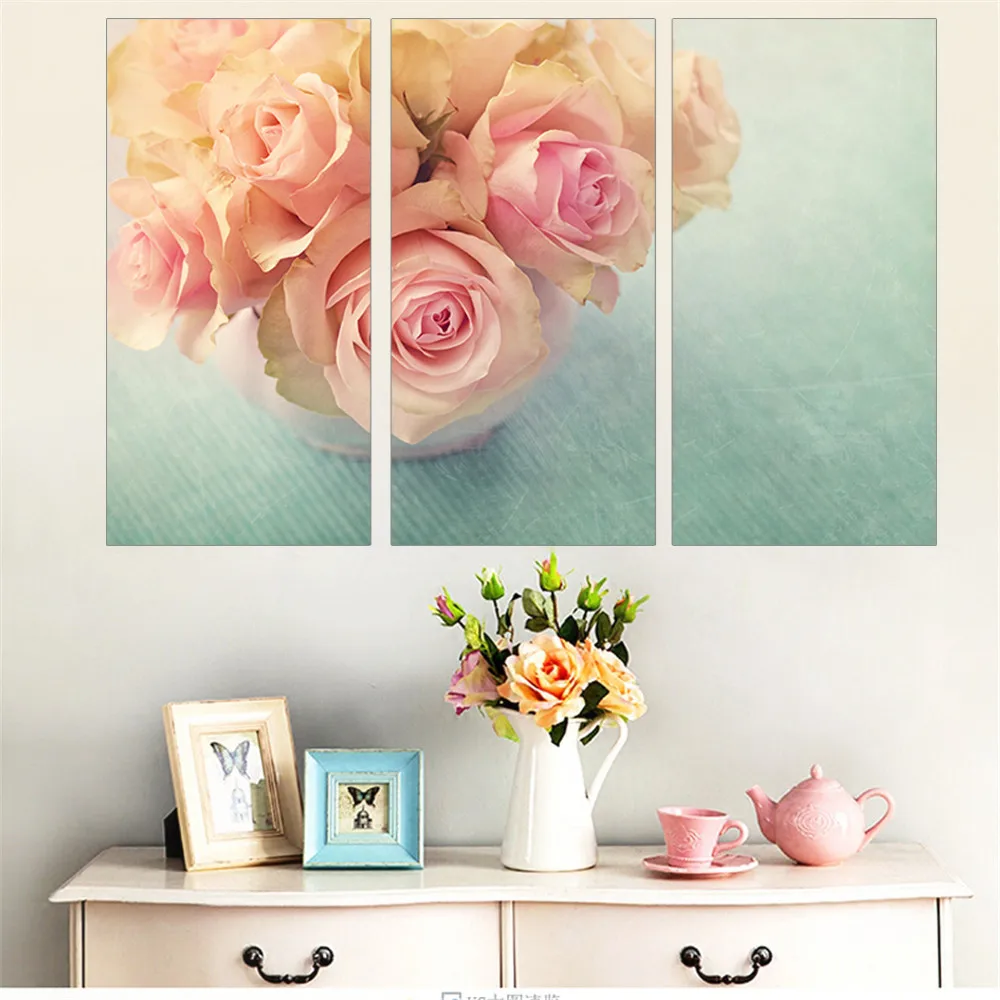 

CLSTROSE Sale New Arrival Modern 3 Pieces No Frame Rose Flower Canvas Painting Decoration Home Art Mode Wall For Living Room