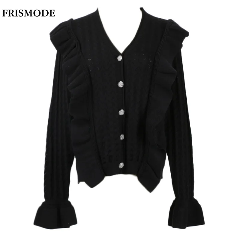 V-образный вырез Длинные рукава-фонарики с оборками полые Лоскутные кардиганы