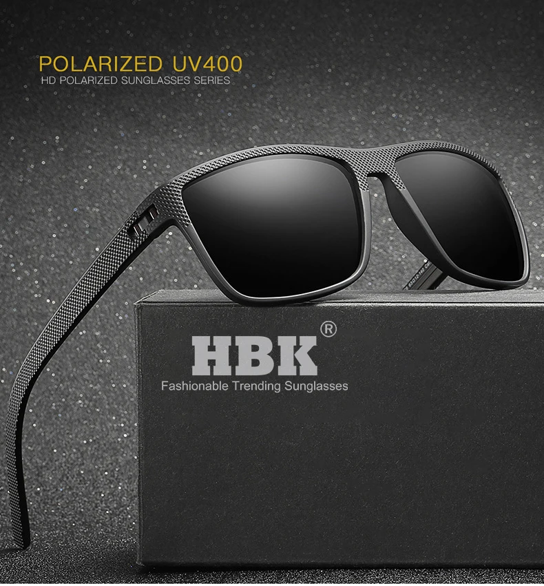 HBK трендовые поляризованные солнцезащитные очки для мужчин TR90 Небьющийся легкий вес квадратный вождения солнцезащитные очки мужские модные аксессуары UV400