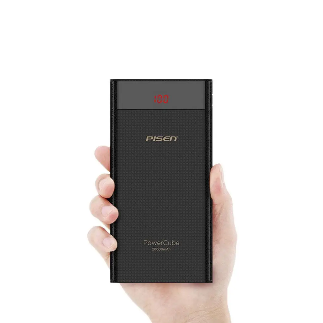 black PISEN, настоящий внешний аккумулятор 20000 мА/ч, Тип C, микро USB, ЖК-дисплей, внешний аккумулятор для мобильного телефона, зарядное устройство, внешний аккумулятор для iPhone, Xiaomi - Цвет: black