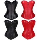 Черно-красный готический панк корсет из искусственной кожи в стиле стимпанк превышение груди женские сексуальные корсеты и бюстье