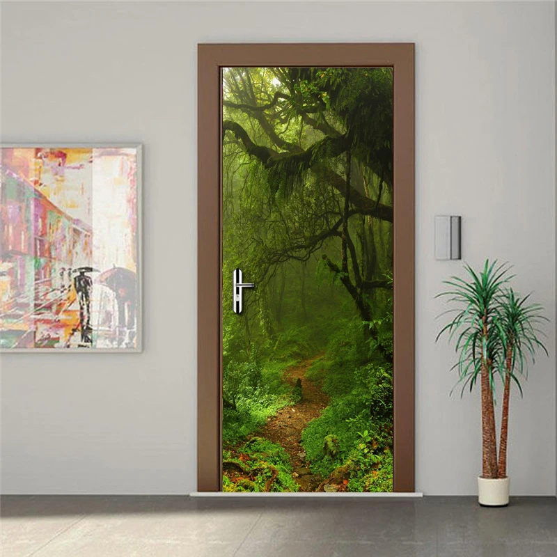 3D фрески с зеленым лесом ПВХ наклейки на дверь сделай сам для гостиной спальни