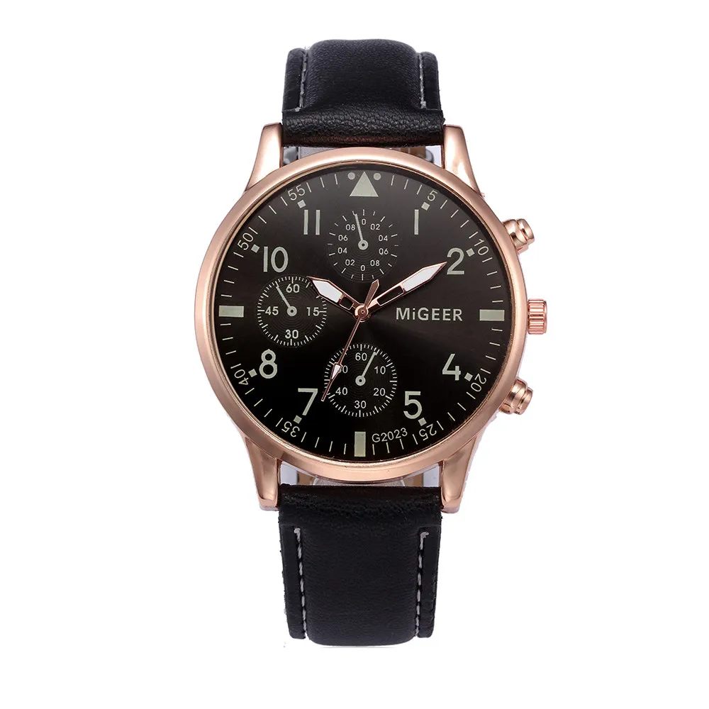 Лидирующий бренд роскошные модные кварцевые мужские часы с кожаным ремешком