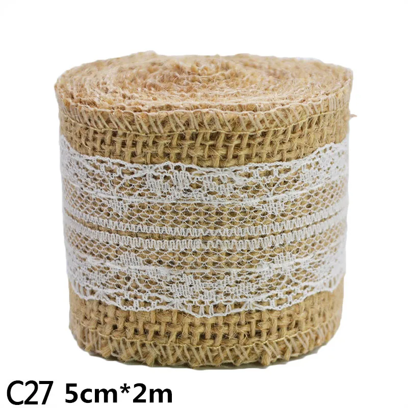 C27 2M 5cm Burlap Rolls Hessian Jute Lace Ribbons Vintage Rustic Wedding Ornaments DIY Craft Supplies Birthday Gift Box Package Rope - Цвет: C27