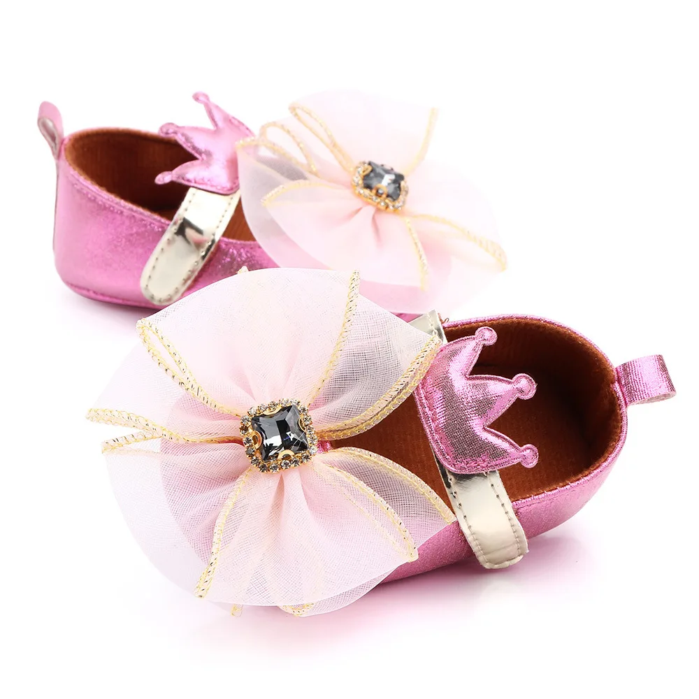 

2019 Brand New Toddler Baby Girls Flower Crown Shoes PU Leather Shoes hard Sole Crib Shoes Spring Autumn First walkers 0-18M