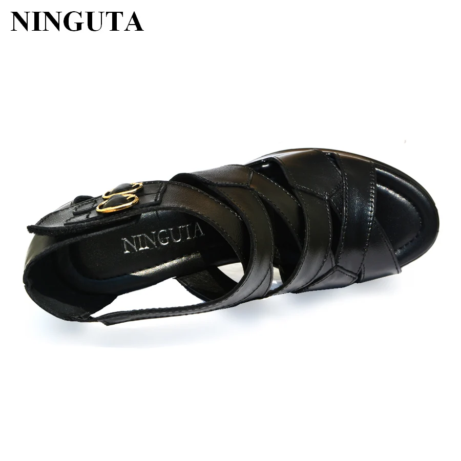 Натуральная кожа женские сандалии гладиаторы на высоком каблуке дамская летняя