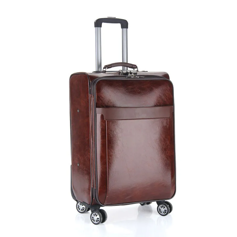 Business casual travel luggage Bags men's board chassis suitcase caster 20 24 inch trolley oil skin lockbox rolling trolley  bag