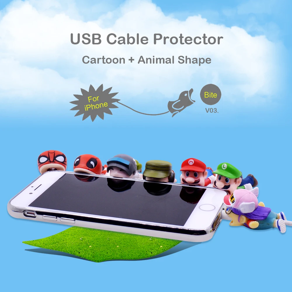 Чипаль милый мультфильм укуса животных кабель протектор для iPhone USB передачи
