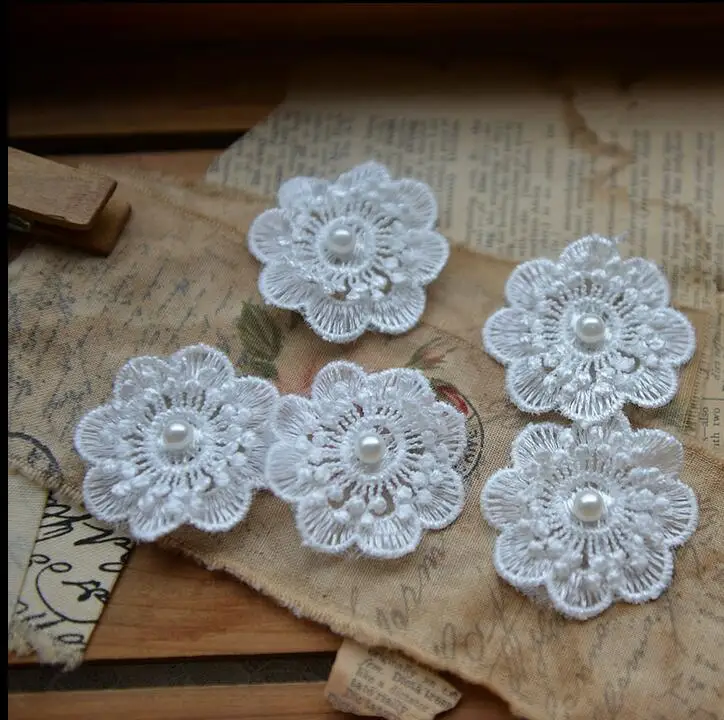 5 шт. Кружевная аппликация из органзы с жемчугом | Дом и сад