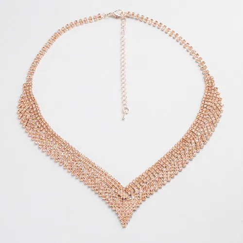 Romantic Gold Chain Necklace Women Jewelry Bohemian Maxi Necklaces Choker Stone Crystal Pendant Cavicle Chain Collares - Окраска металла: Покрытие из розового золота
