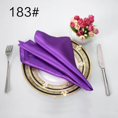 purple NP003 дешевые, сделанные на заказ, много цветов, свадебные, 40 см* 40 см, красный, бордовый, зеленый, белый, слоновая кость, синий, желтый, фиолетовый, атласная Салфетка для стола - Цвет: purple