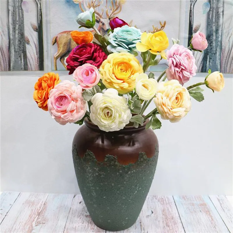 Поддельные короткие Стволовые Ranunculus 19 69 &quotДлина моделирования Tufting Камелия для